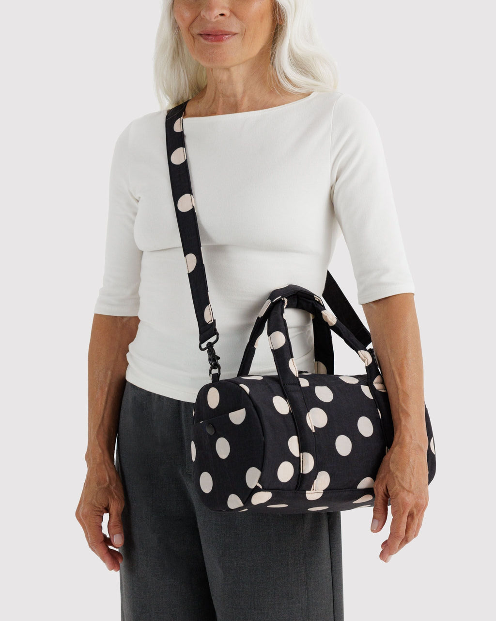 Nylon Duffle Bag - Black and Cream Polka Dot - image 2