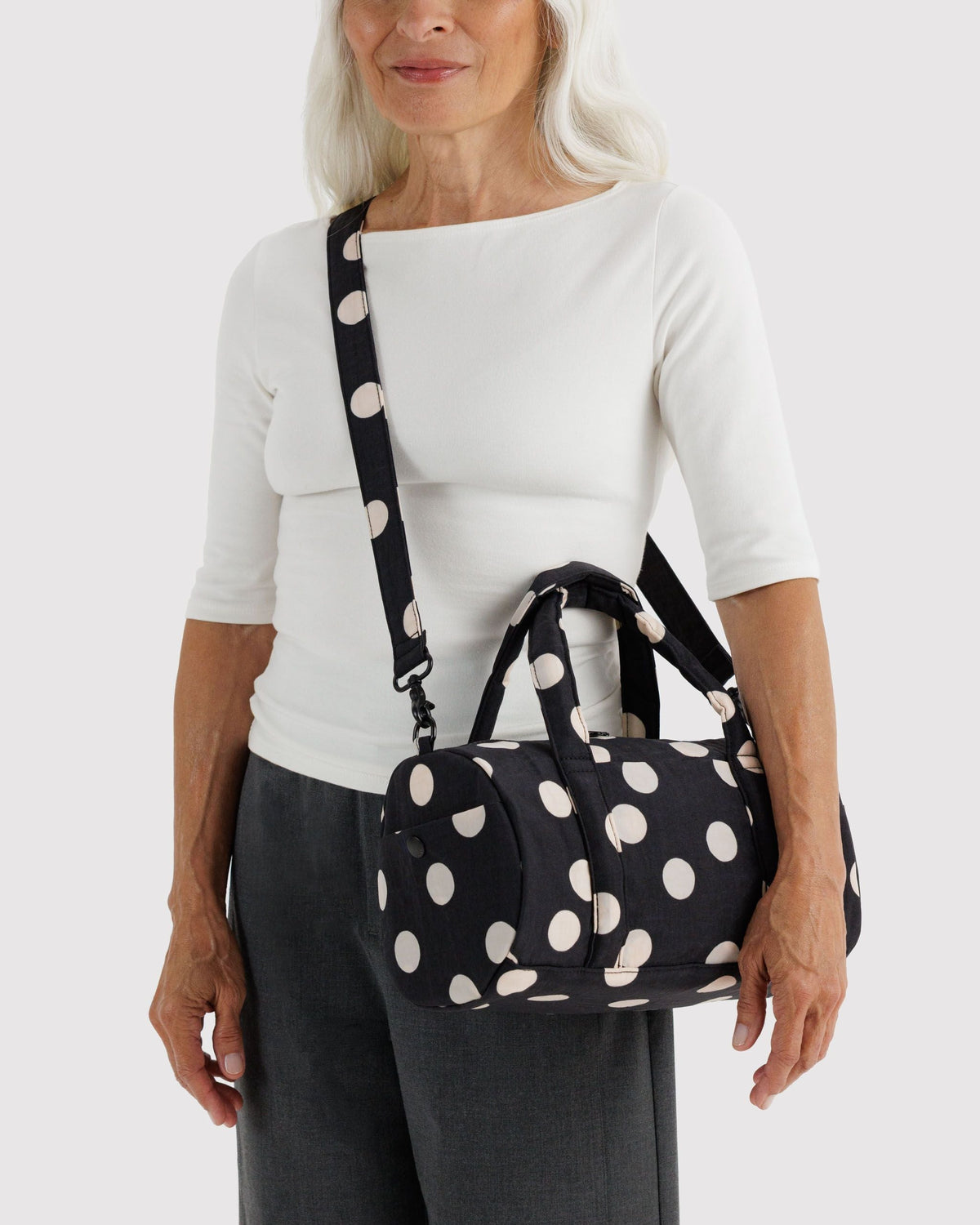 Nylon Duffle Bag - Black and Cream Polka Dot - image 2