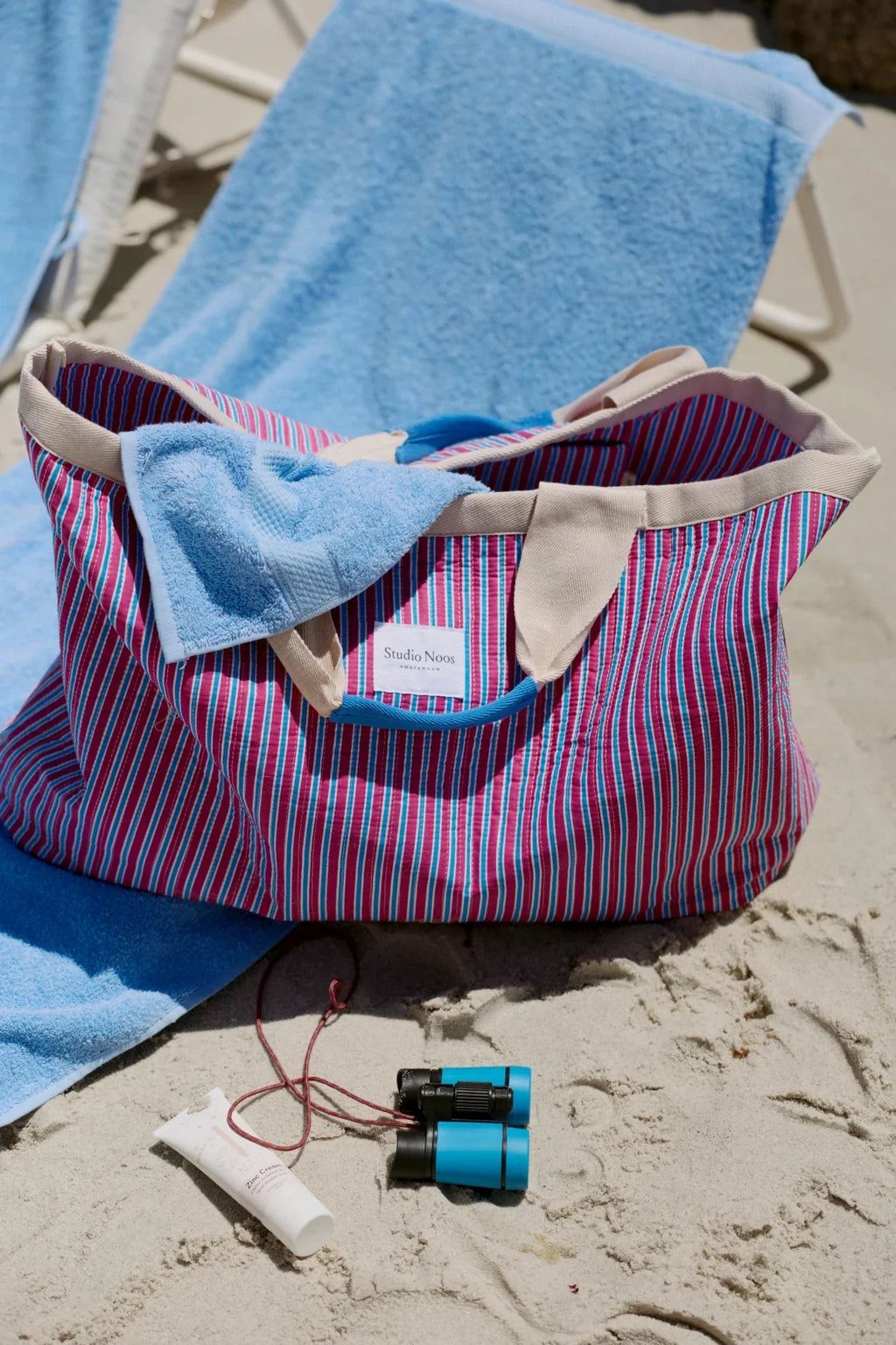 Poplin gestreepte strandtas | Botergeel