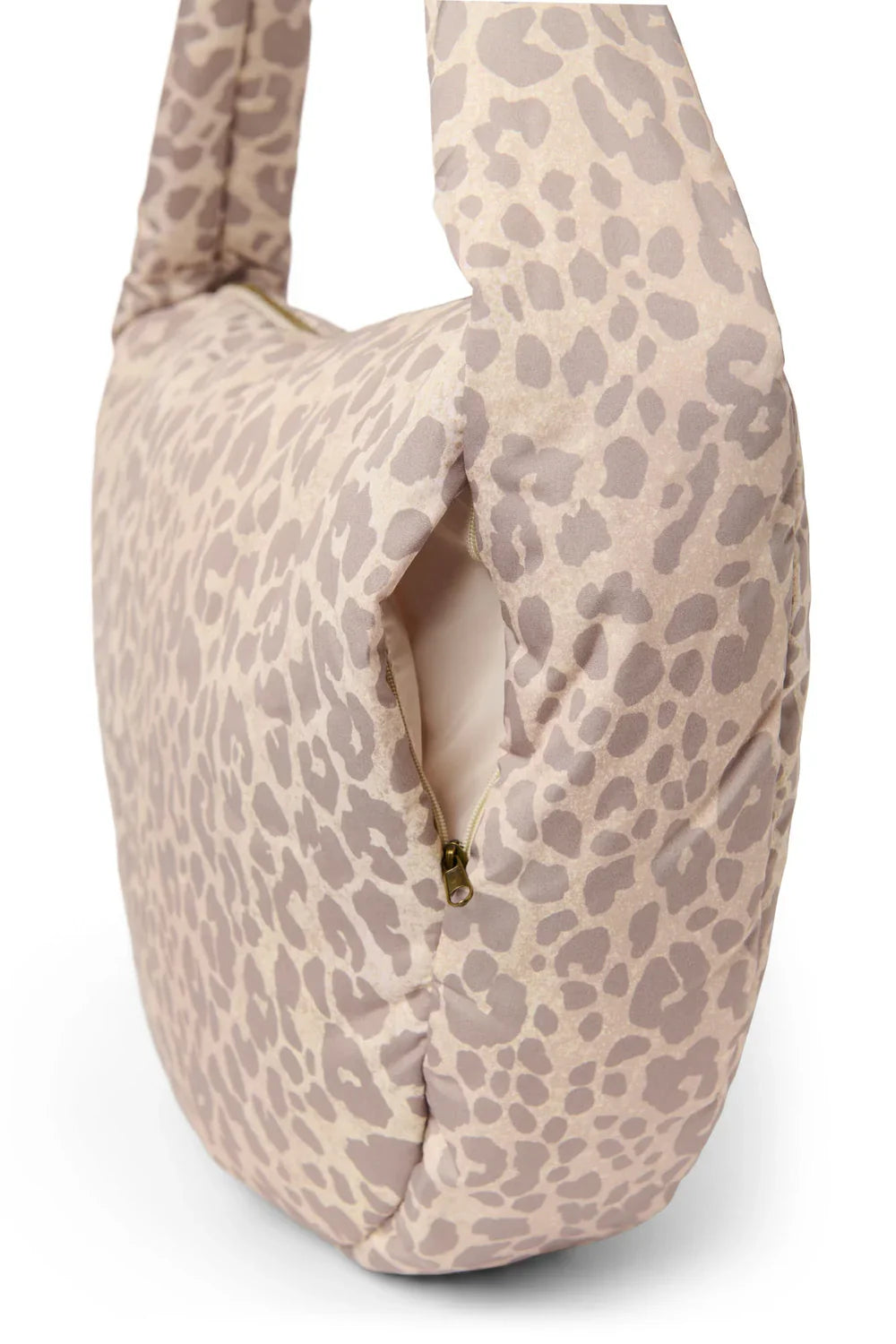 Beige crossbodytas met luipaardprint en gewatteerd effect