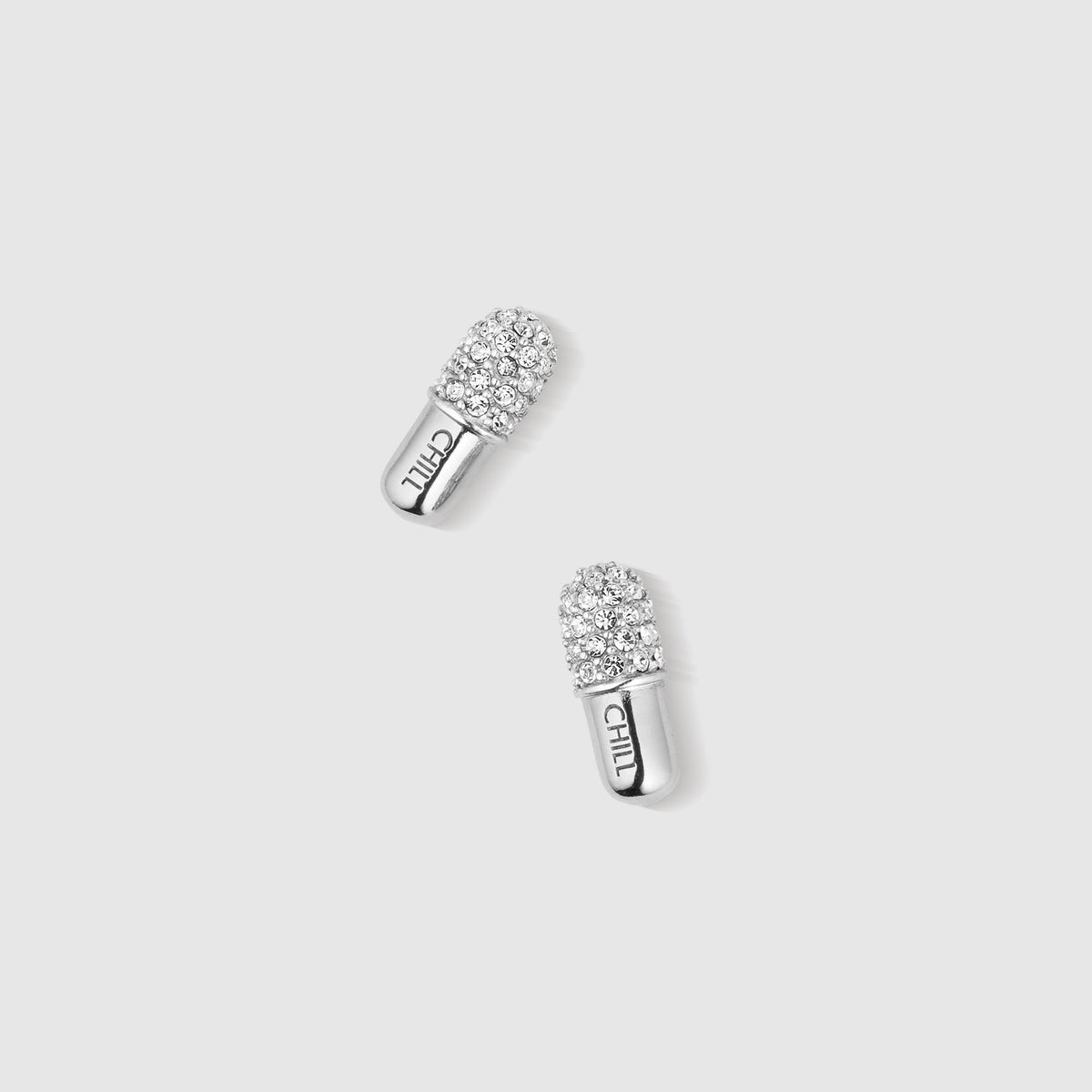 Chill Pill Pavé Stud Earrings - Silver