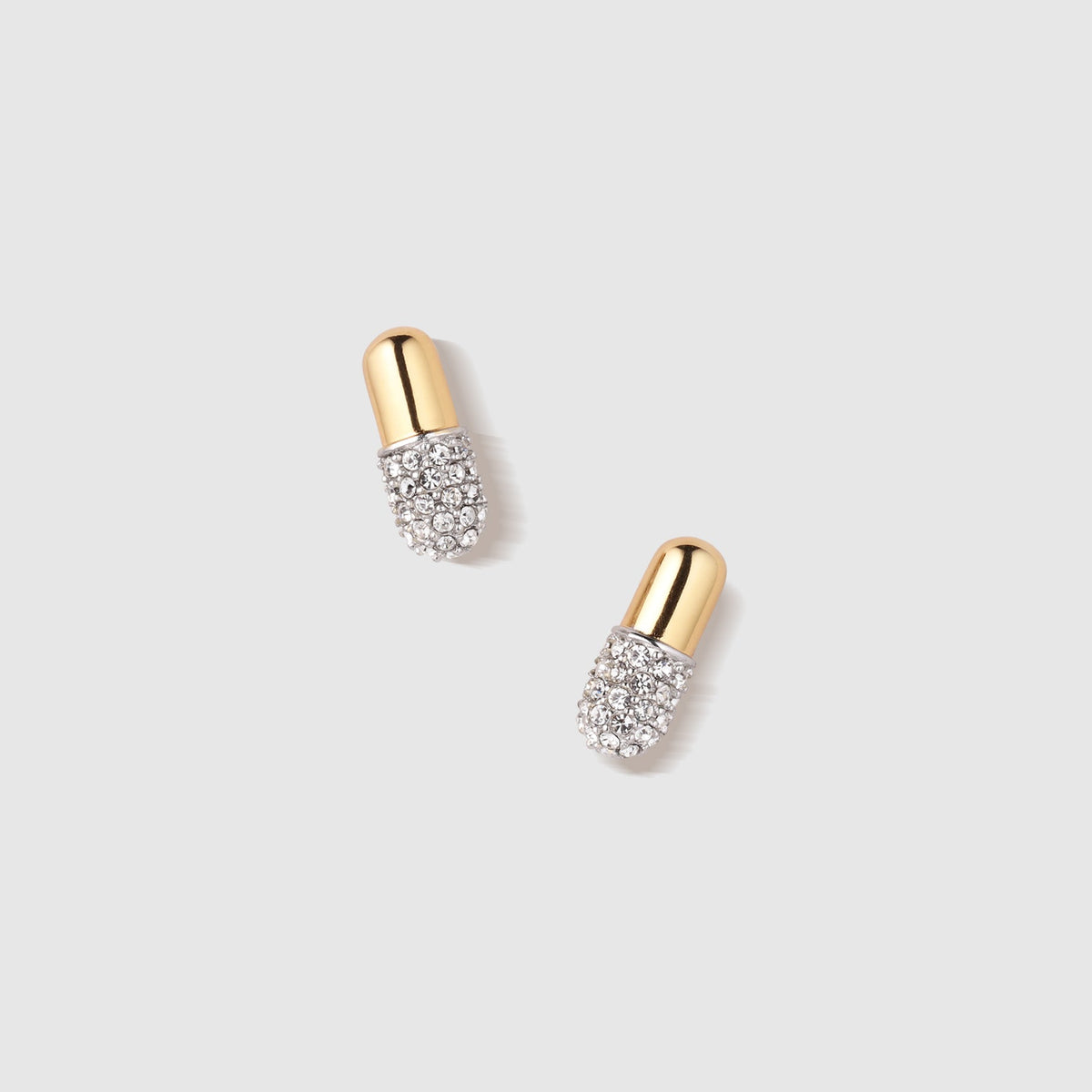 Pill Pavé Stud Earrings - Gold
