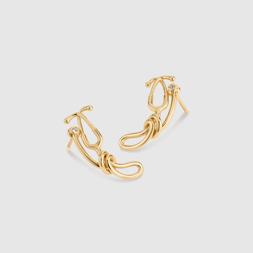 Stethoscope Knot Stud Earrings - Gold