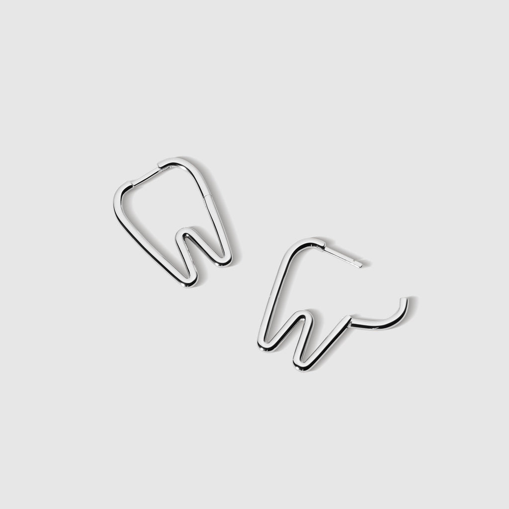 Tooth Hoop Earrings - Silver