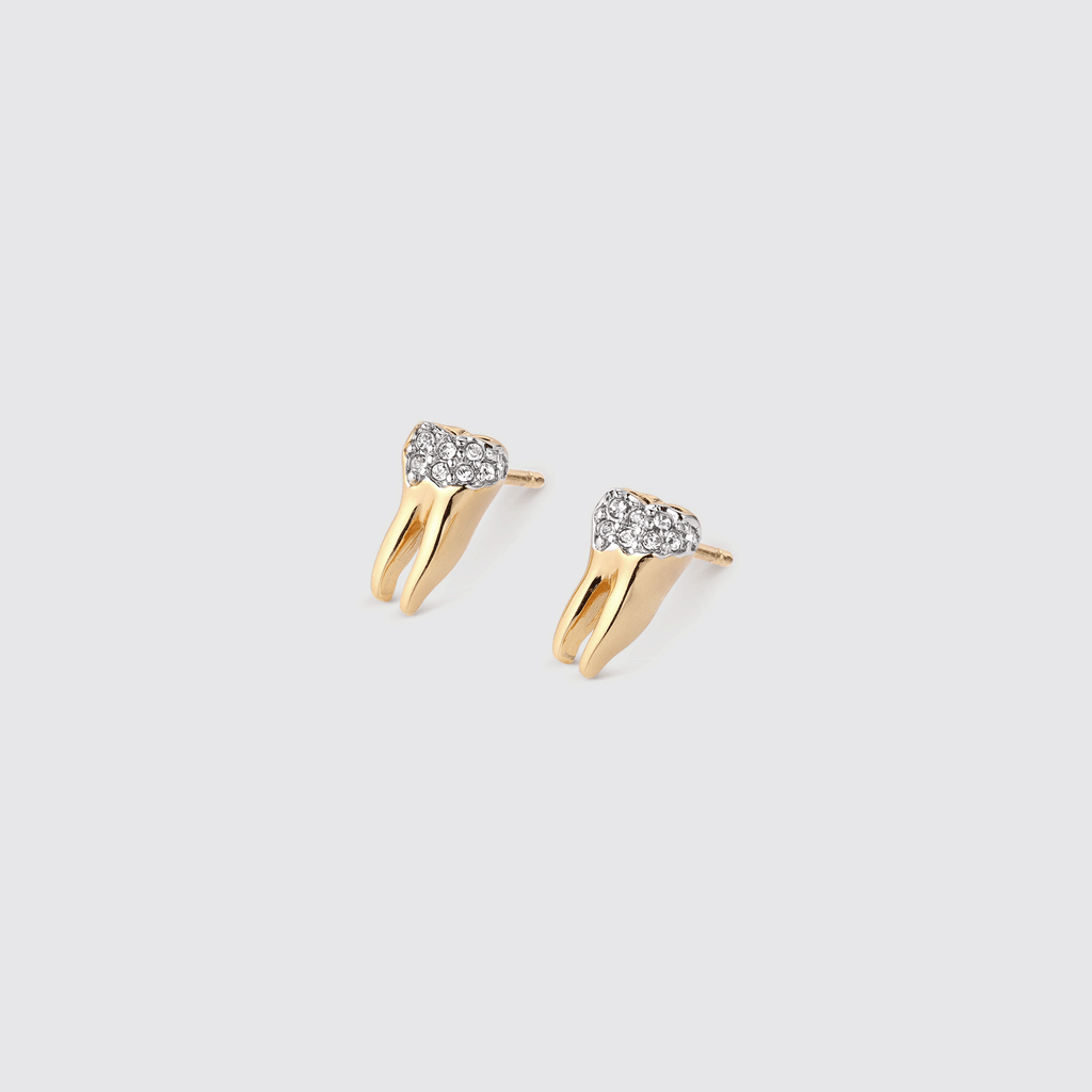 Tooth With Cavity Pavé Stud Earrings - Gold