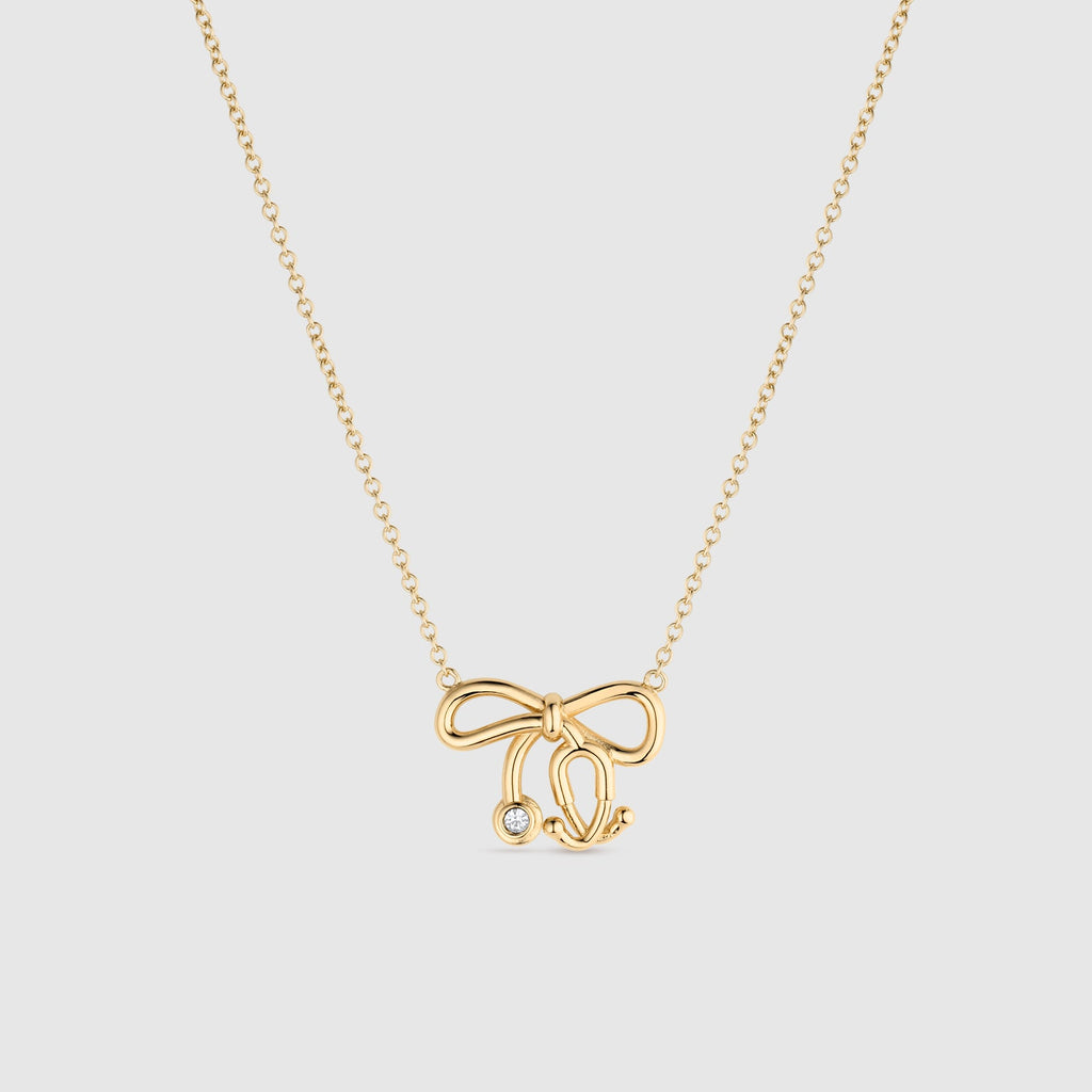 Stethoscope Bow Necklace - Gold