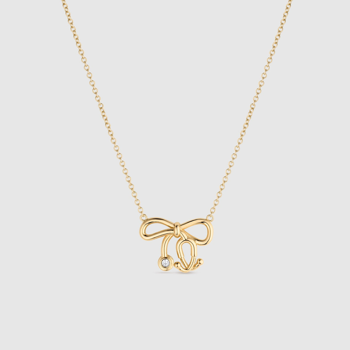 Stethoscope Bow Necklace - Gold