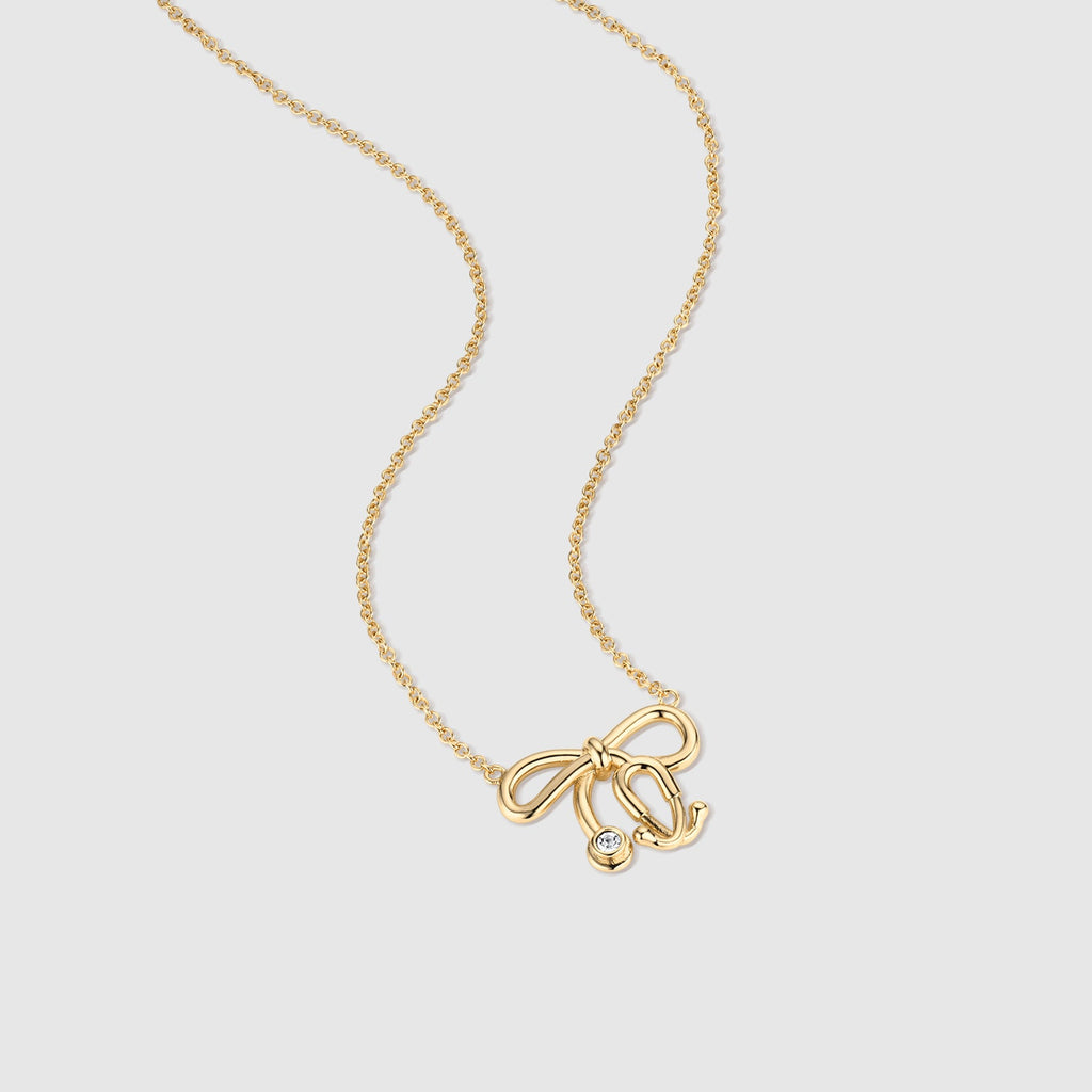 Stethoscope Bow Necklace - Gold