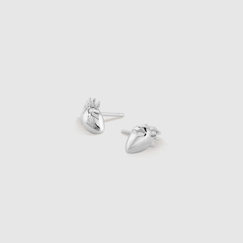 Anatomical Heart Stud Earrings - Silver
