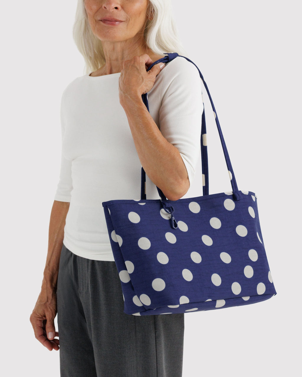 Medium Nylon Reversible Tote - Navy Polka Dot Mix - image 3
