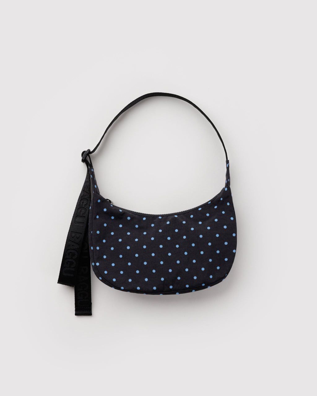 Small Nylon Crescent Bag - Black and Sky Blue Micro Dot