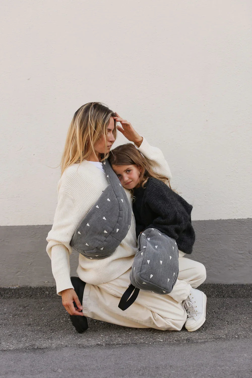 Grijze denim mini-rugzak