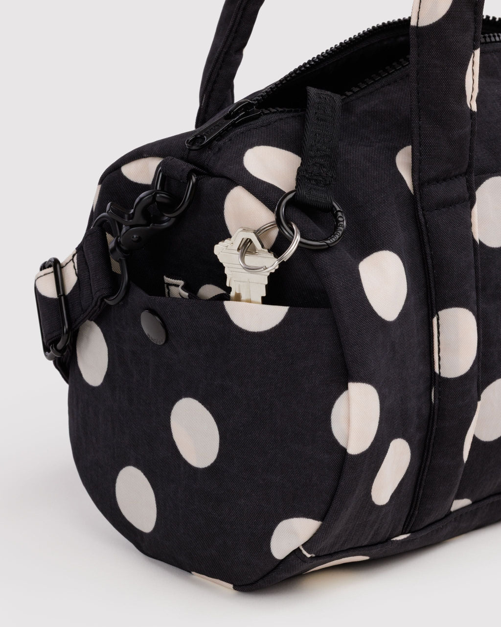 Nylon Duffle Bag - Black and Cream Polka Dot - image 4