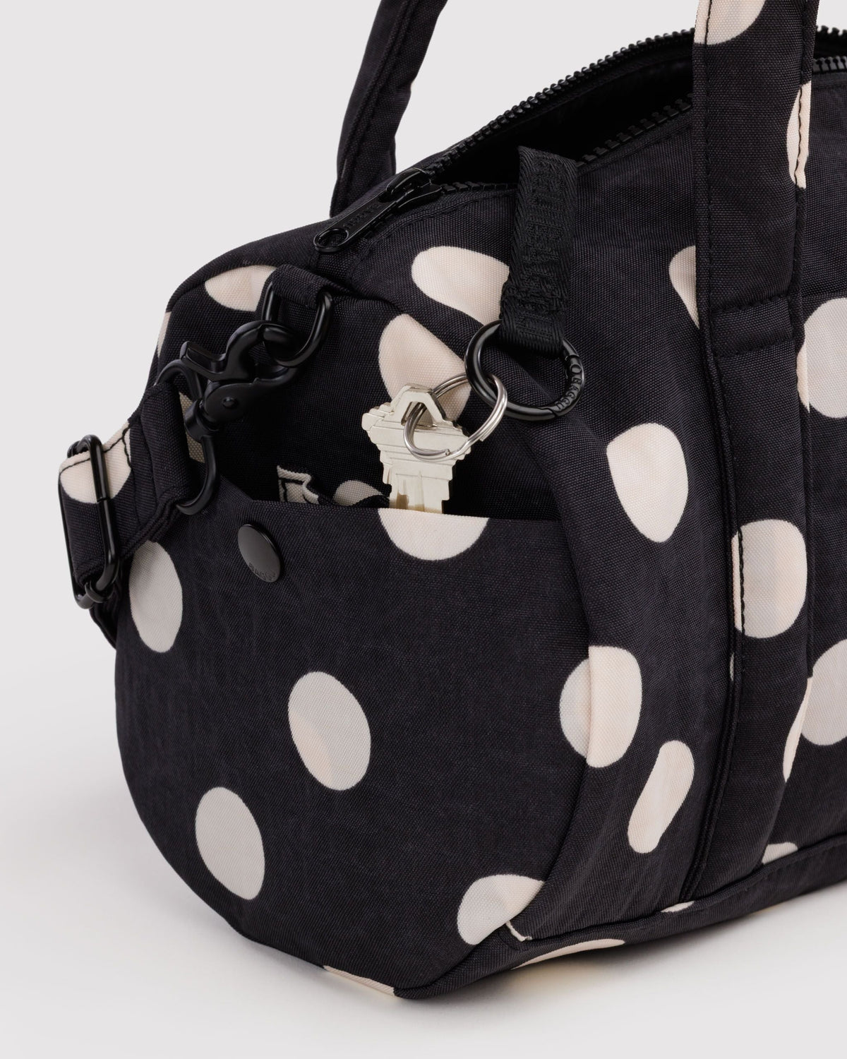 Nylon Duffle Bag - Black and Cream Polka Dot - image 4