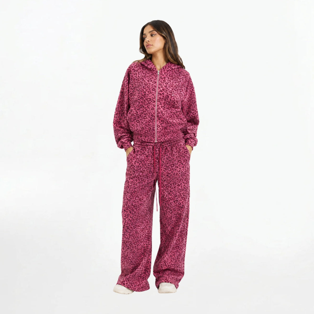 VYBES Pink Leopard Zip Up