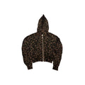 VYBES Women's Brown Leopard Cropped Zip-up