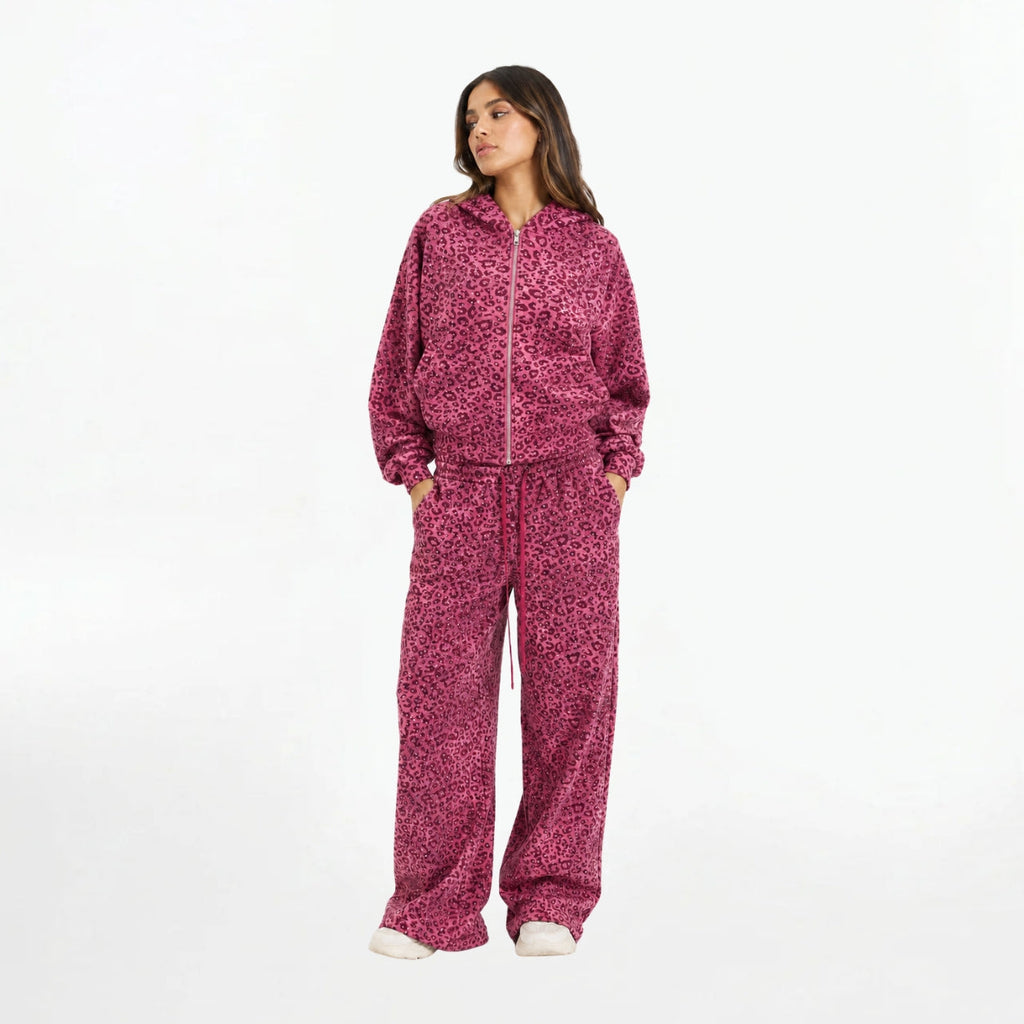 VYBES Pink Leopard Zip Up