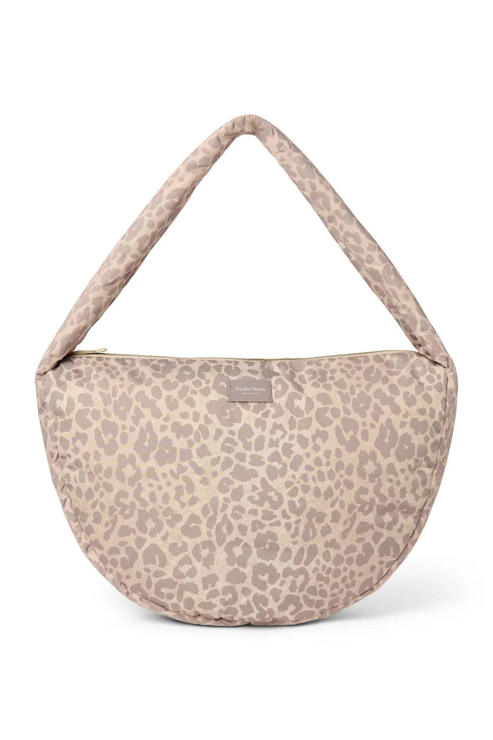 Beige crossbodytas met luipaardprint en gewatteerd effect