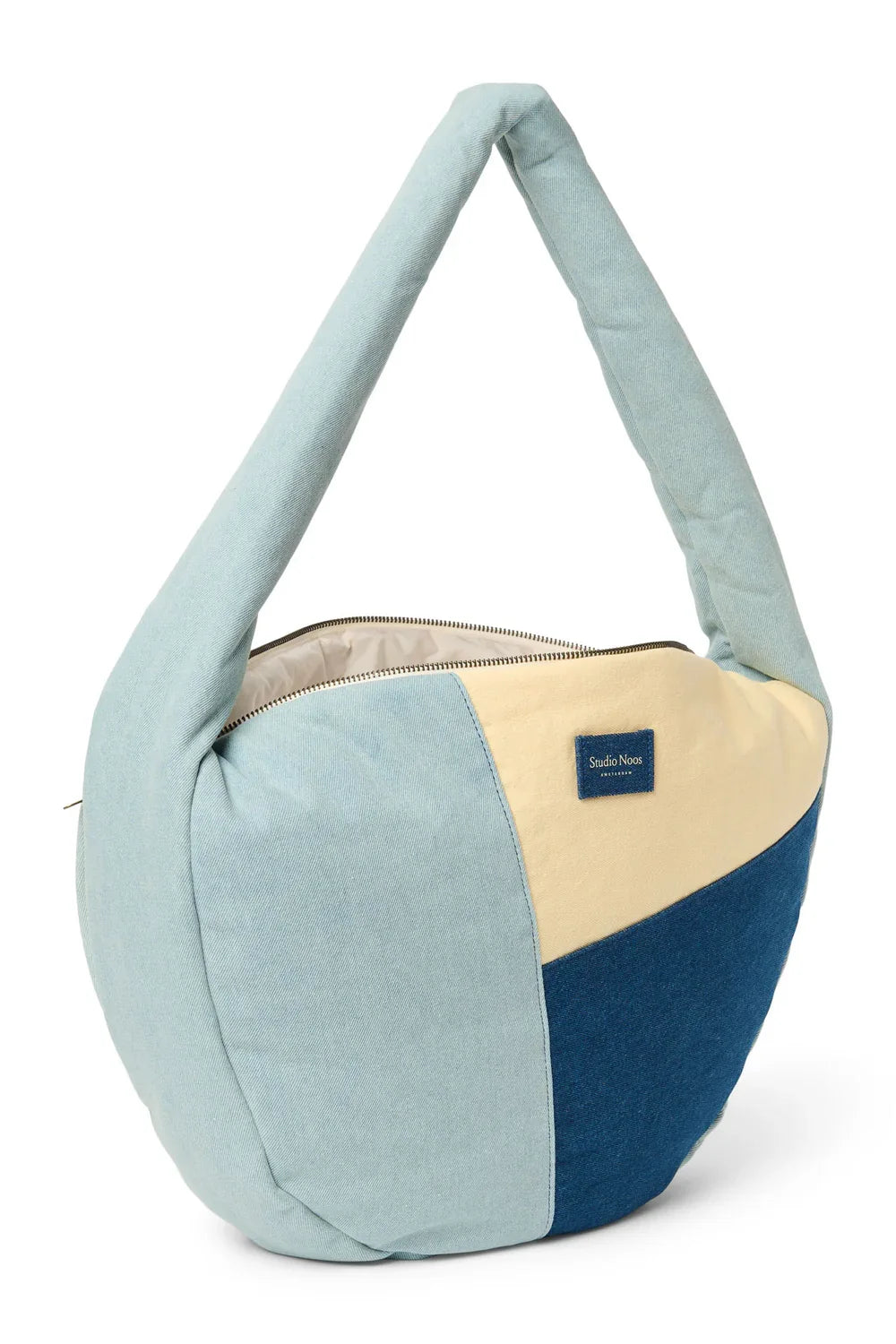 Denim patchwork schoudertas