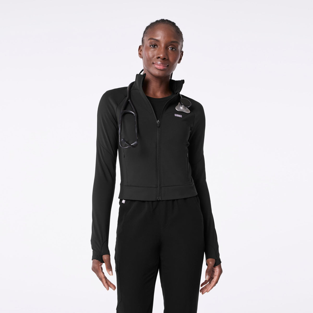 ContourKnit Cropped Scrub Jacket™ - Black