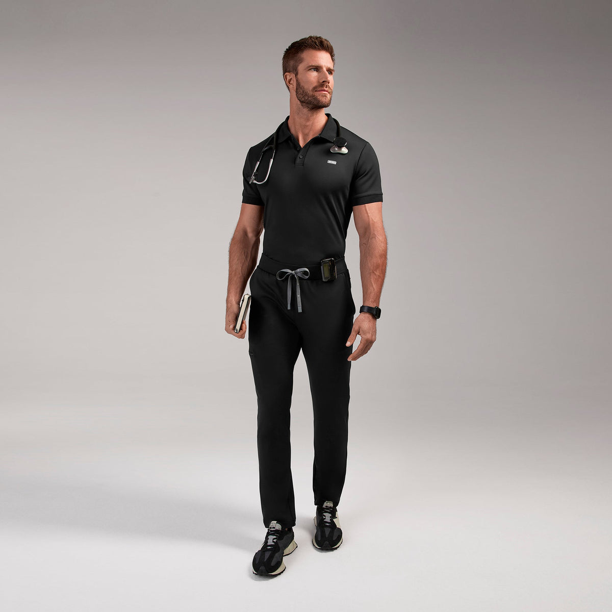 Rocco Polo Scrub Top - Black