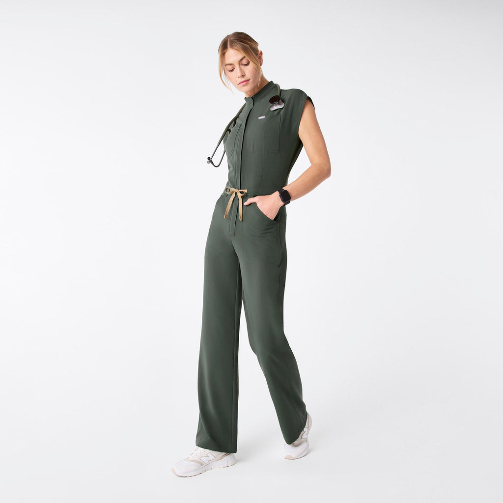 Rafaela Wide-Leg ScrubJumpsuit™ - Moss