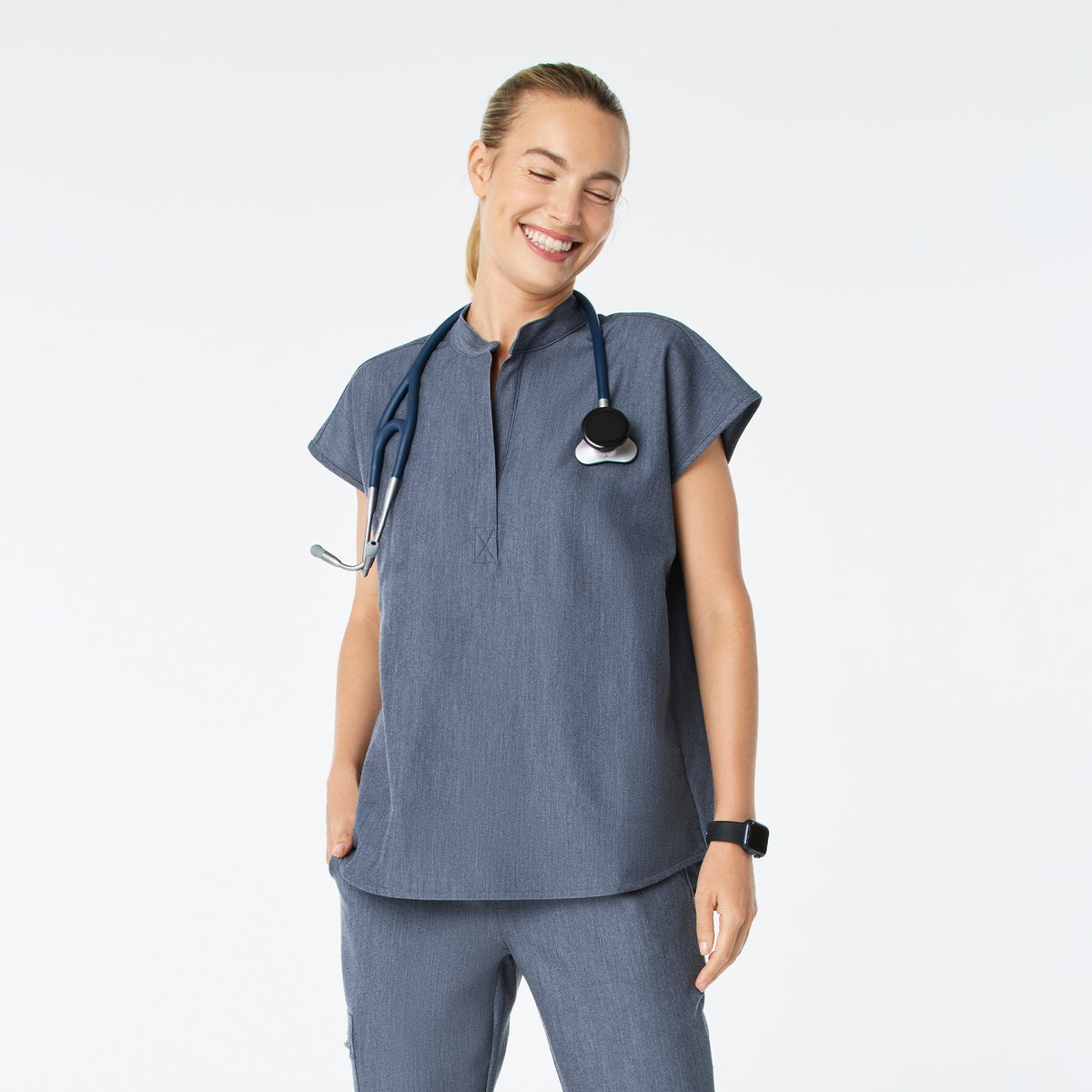 Rafaela Oversized Scrub Top™ - Heather Denim