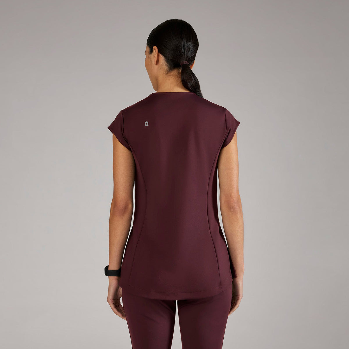 Alma Slim Crewneck Tunic Scrub Top - Burgundy