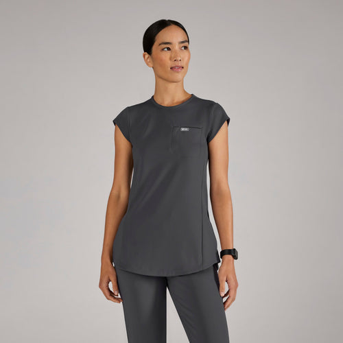 Alma Slim Crewneck Tunic Scrub Top - Charcoal