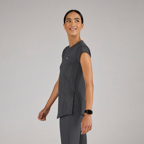 Alma Slim Crewneck Tunic Scrub Top - Charcoal