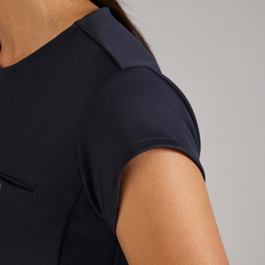 Alma Slim Crewneck Tunic Scrub Top - Navy