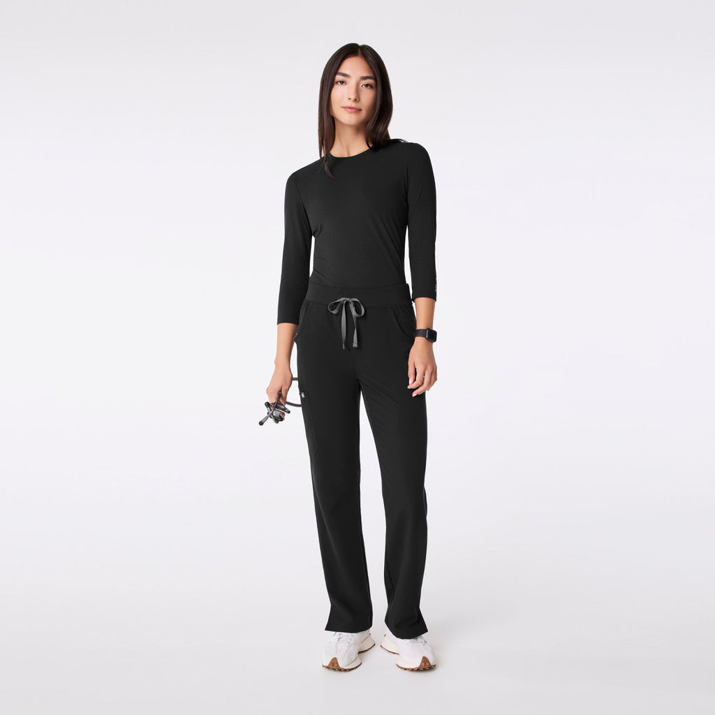 Palmer Ribbed ¾ Sleeve Underscrub - Black