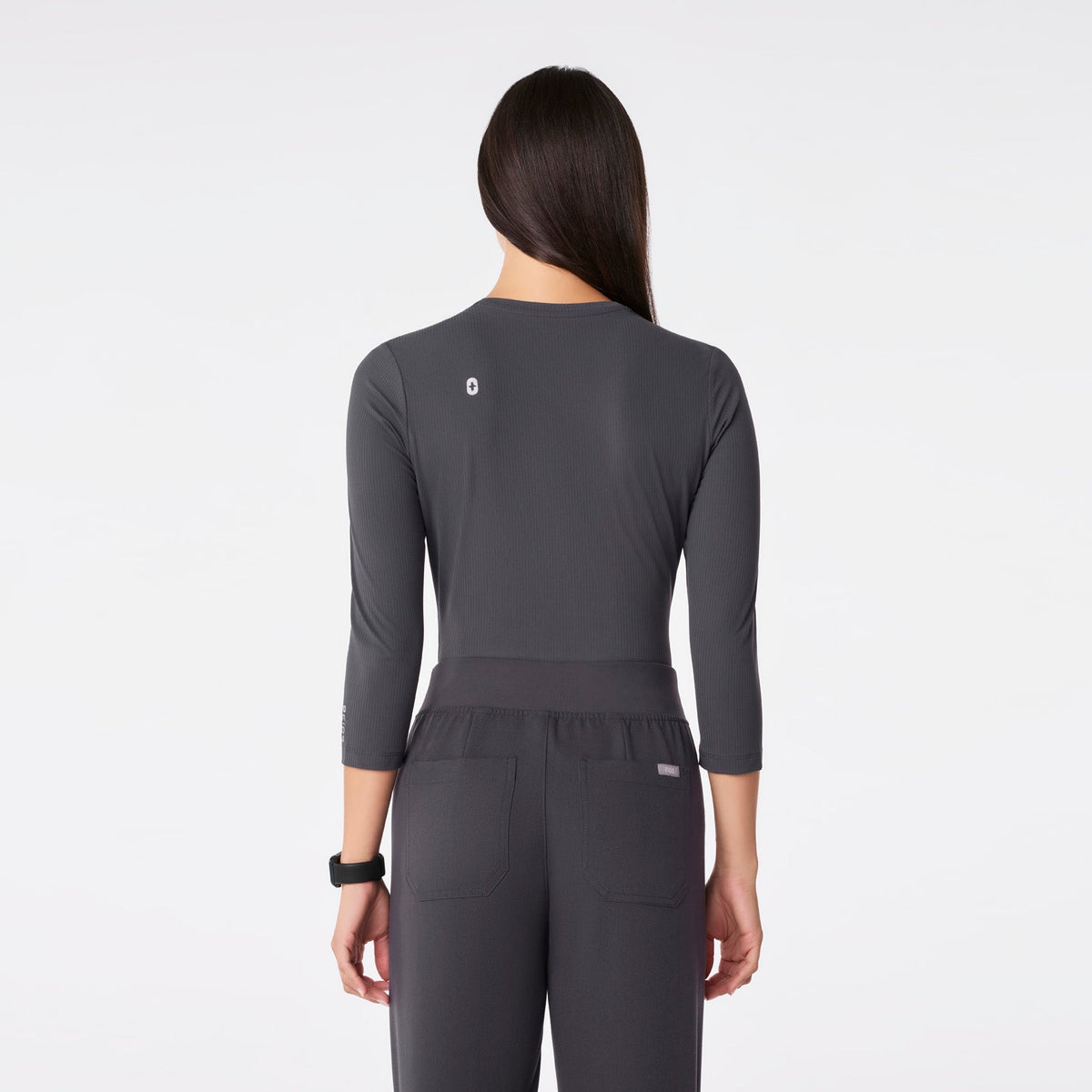 Palmer Ribbed ¾ Sleeve Underscrub - Charcoal