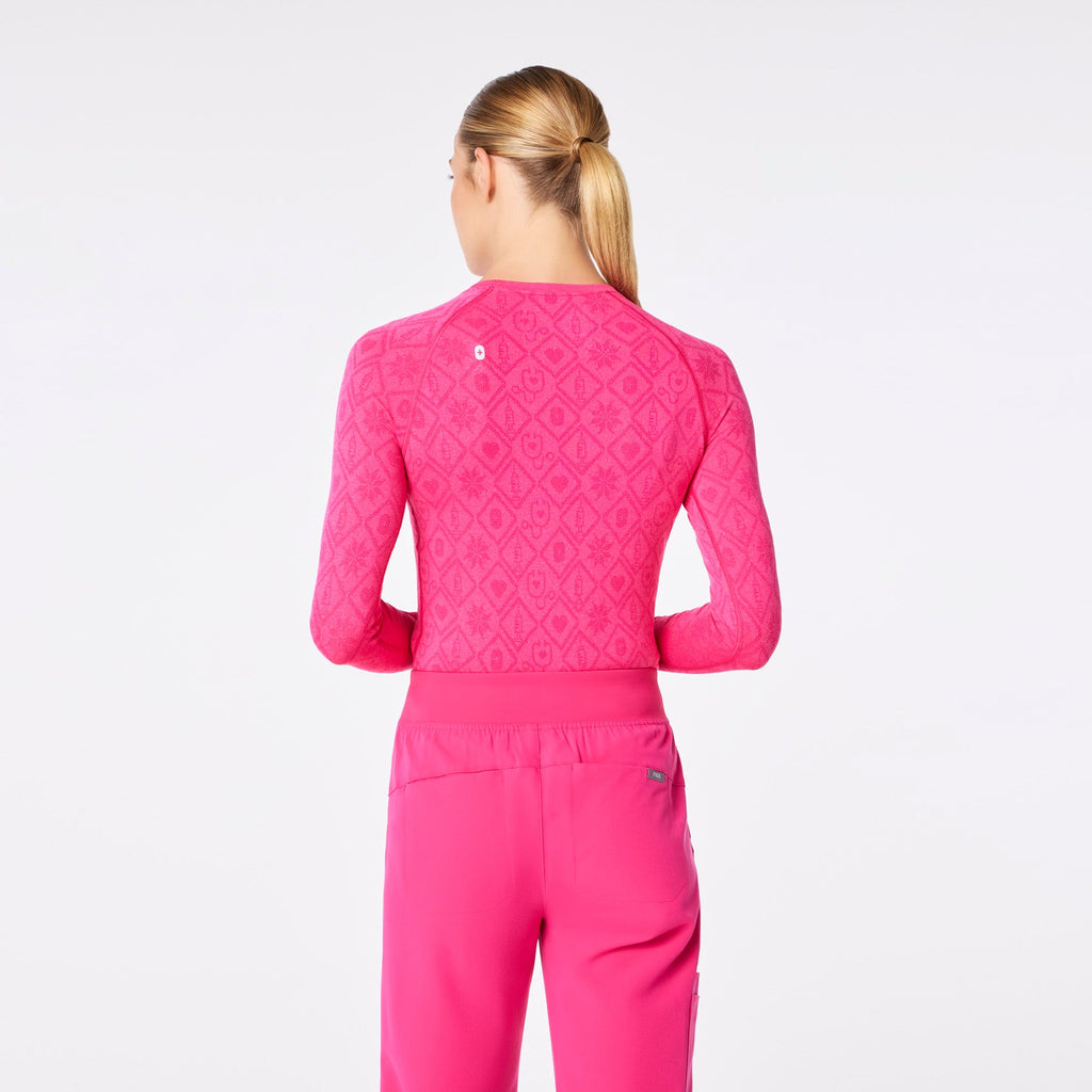 Salta Seamless Long-Sleeve Underscrub - Fair Isle Shocking Pink