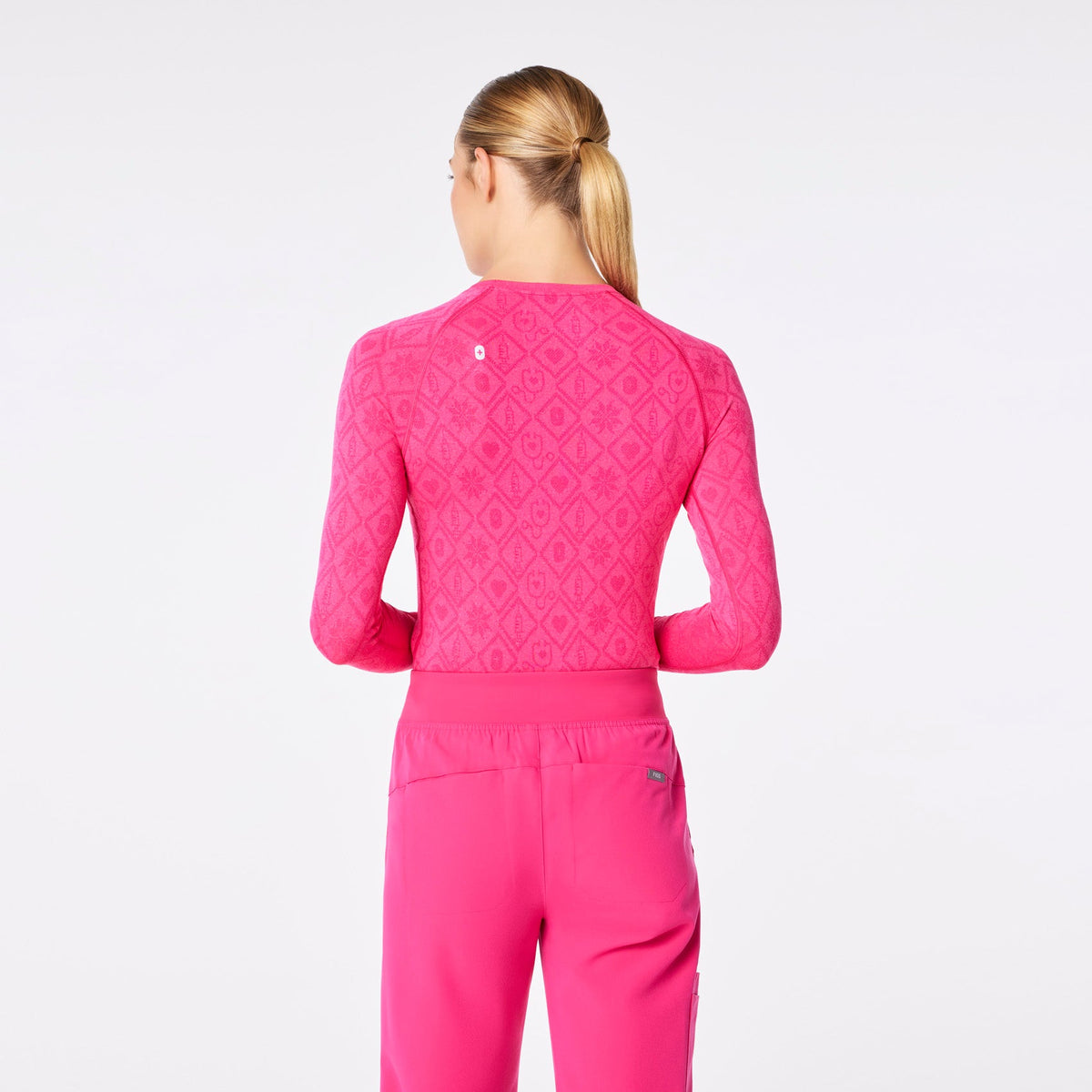 Salta Seamless Long-Sleeve Underscrub - Fair Isle Shocking Pink