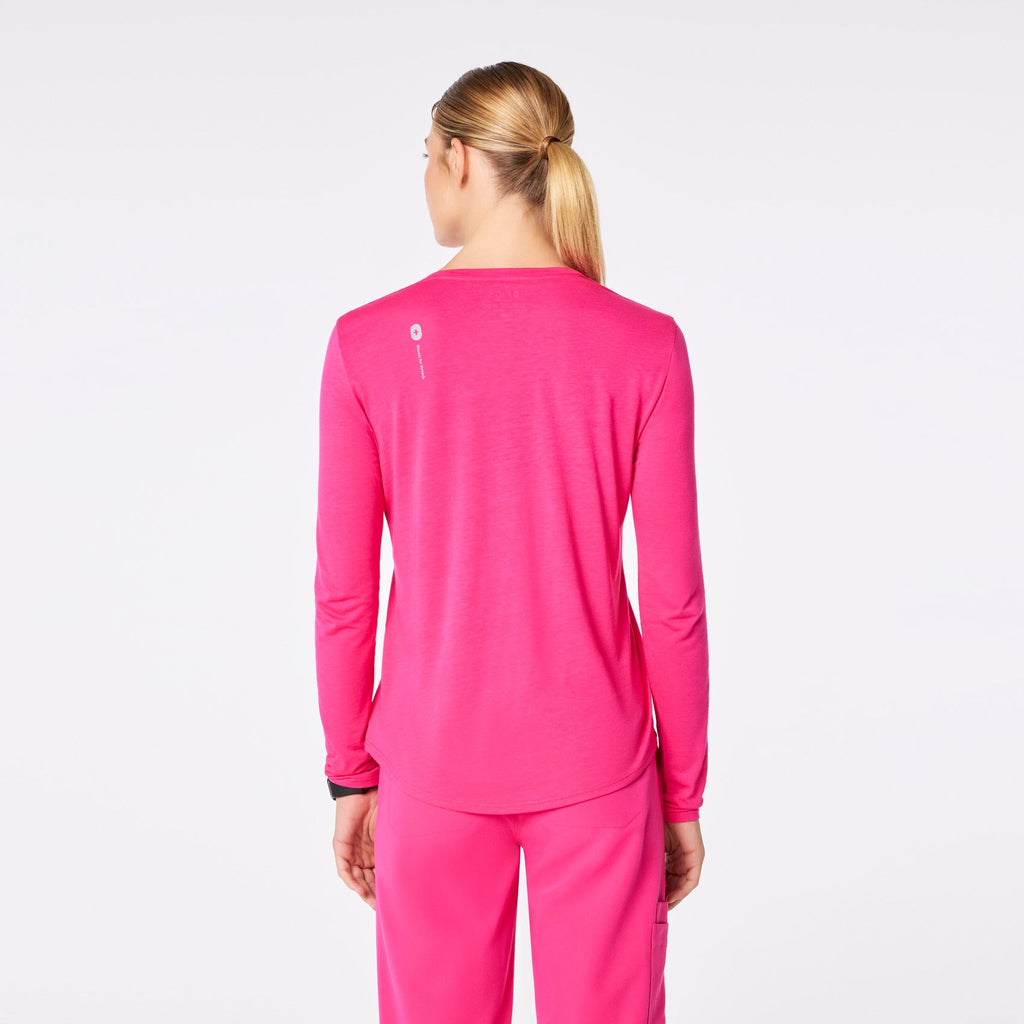 Where Days Are Merry, Bright and Overcaffeinated Long-Sleeve Underscrub - Shocking Pink