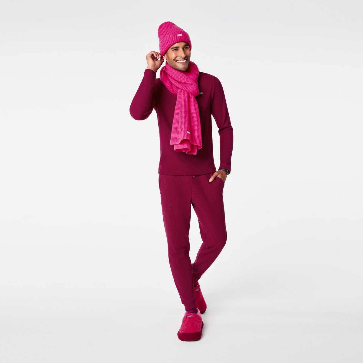 Waffle Beanie - Shocking Pink