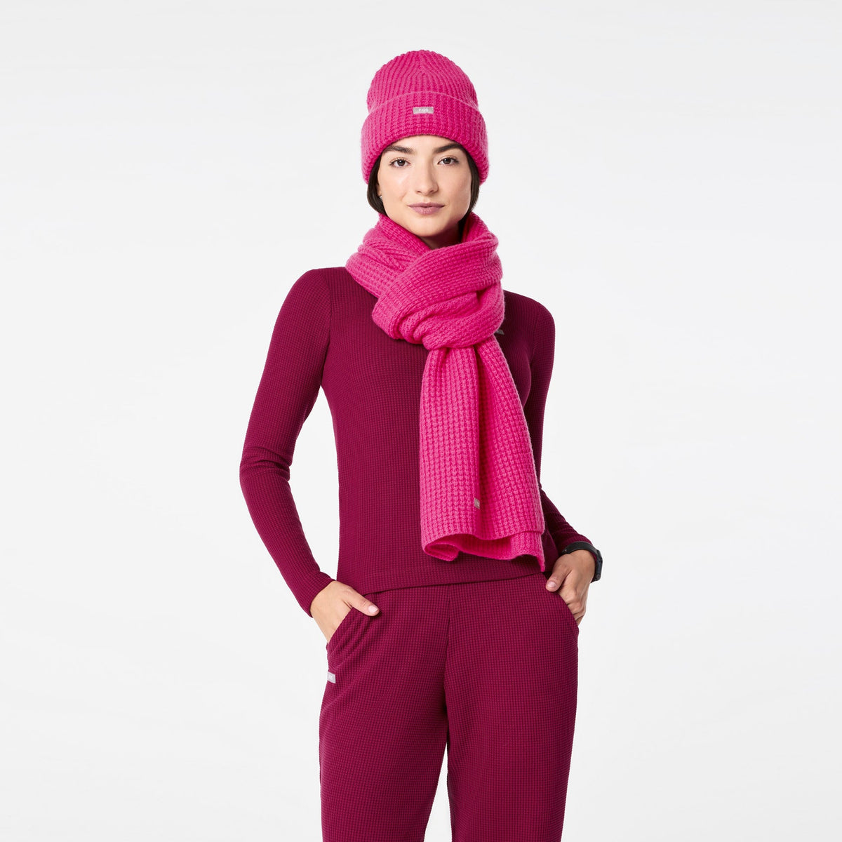 Waffle Scarf - Shocking Pink
