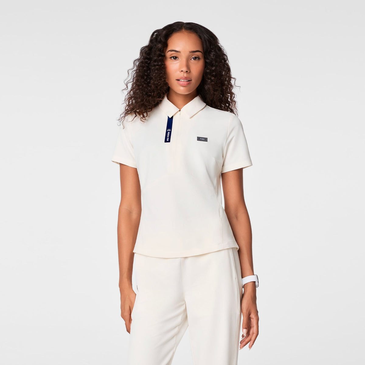 FIGS x Team USA Polo Scrub Top - Off White