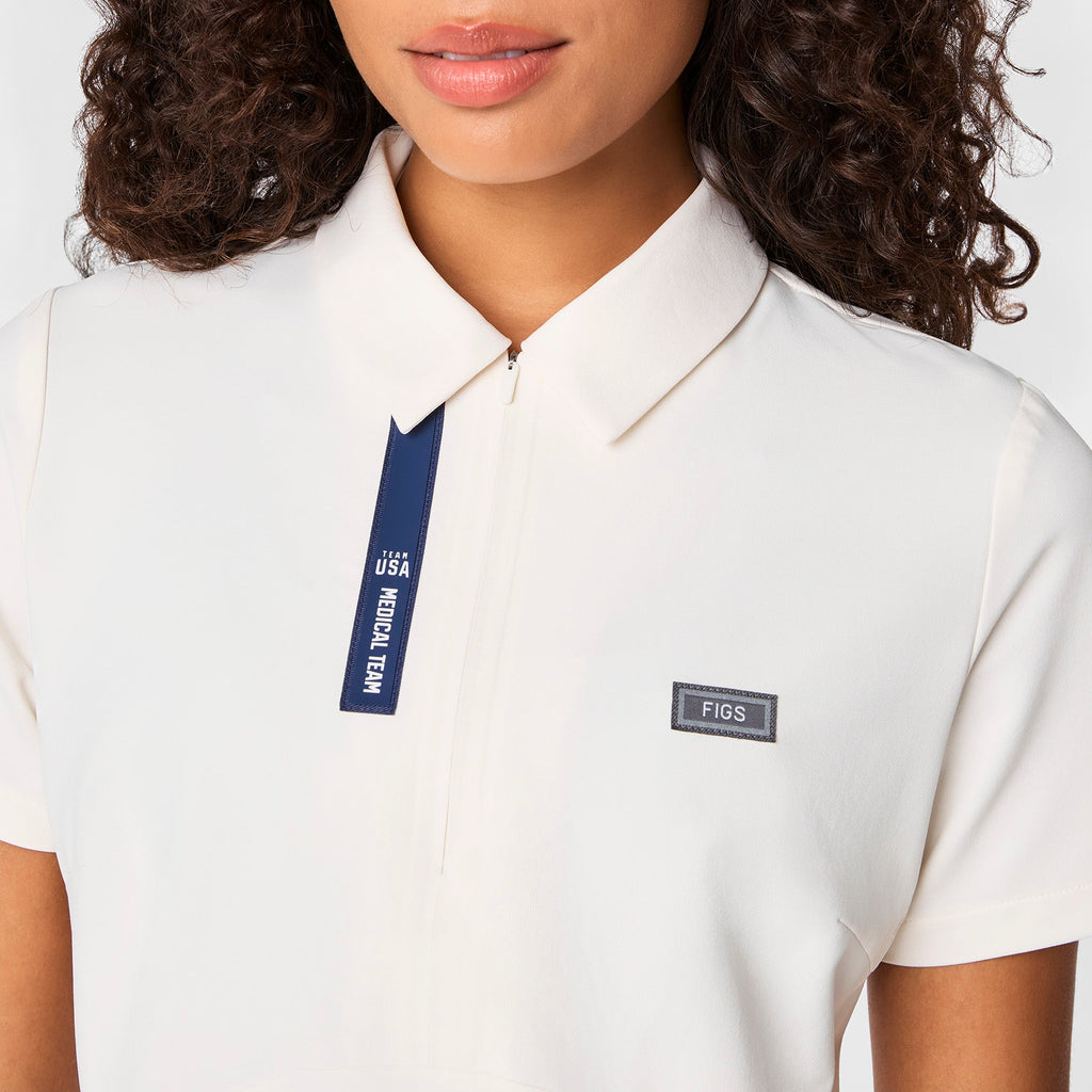FIGS x Team USA Polo Scrub Top - Off White