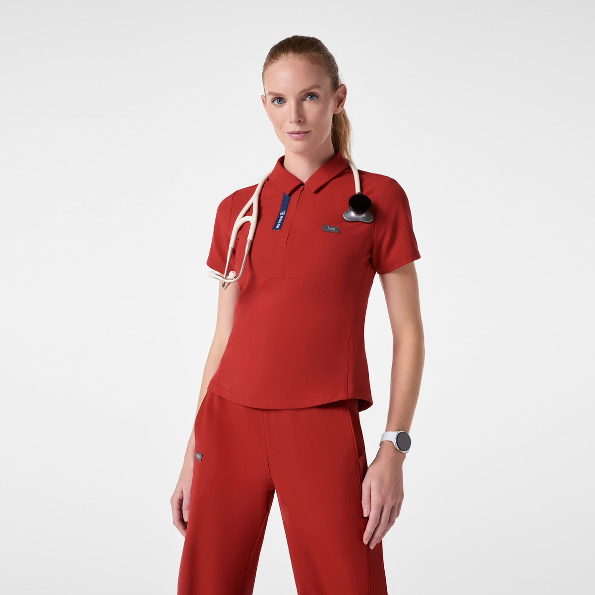 FIGS x Team USA Polo Scrub Top - Team USA Red