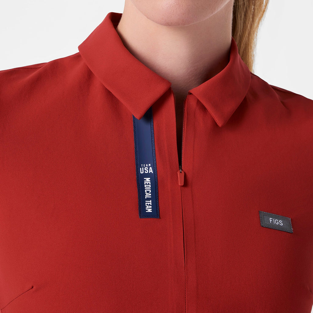 FIGS x Team USA Polo Scrub Top - Team USA Red