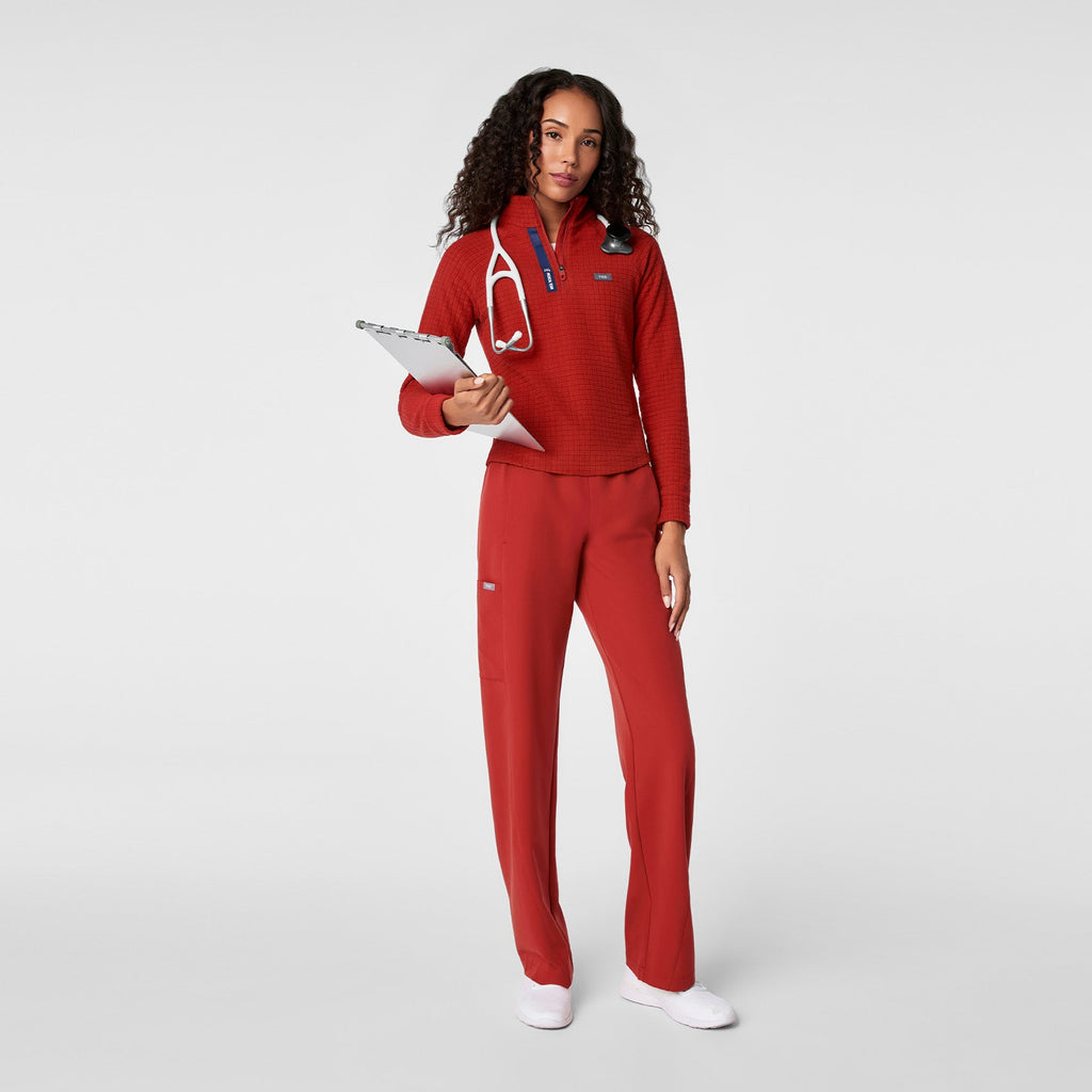 FIGS x Team USA Grid Fleece ¼ Zip Top - Team USA Red
