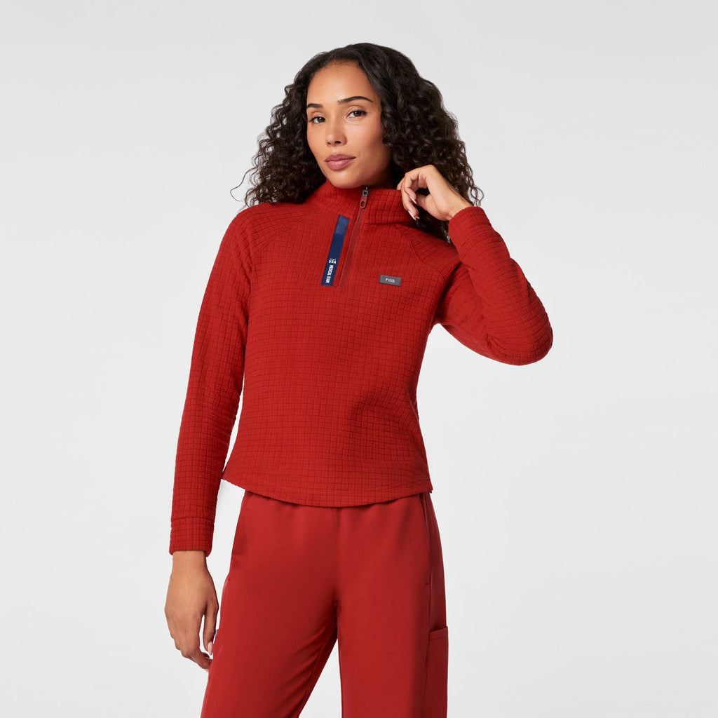 FIGS x Team USA Grid Fleece ¼ Zip Top - Team USA Red
