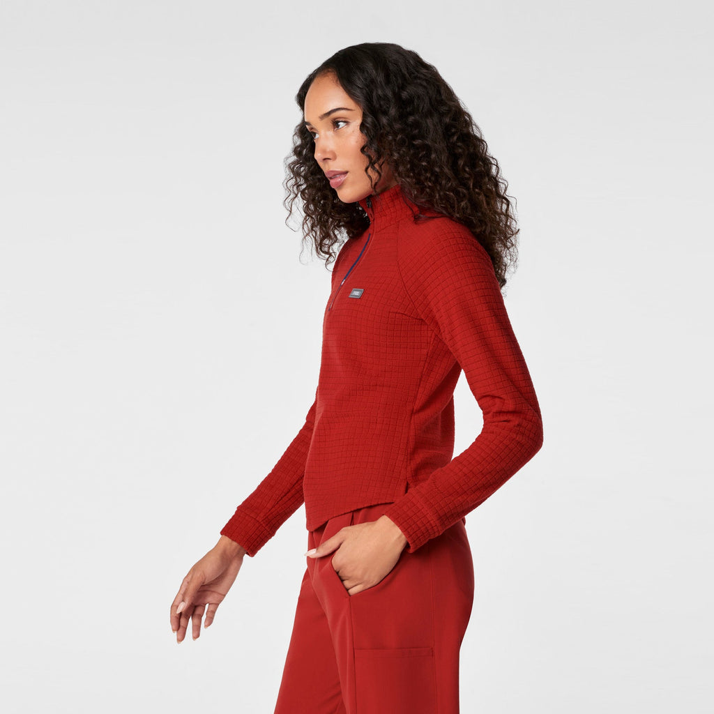 FIGS x Team USA Grid Fleece ¼ Zip Top - Team USA Red
