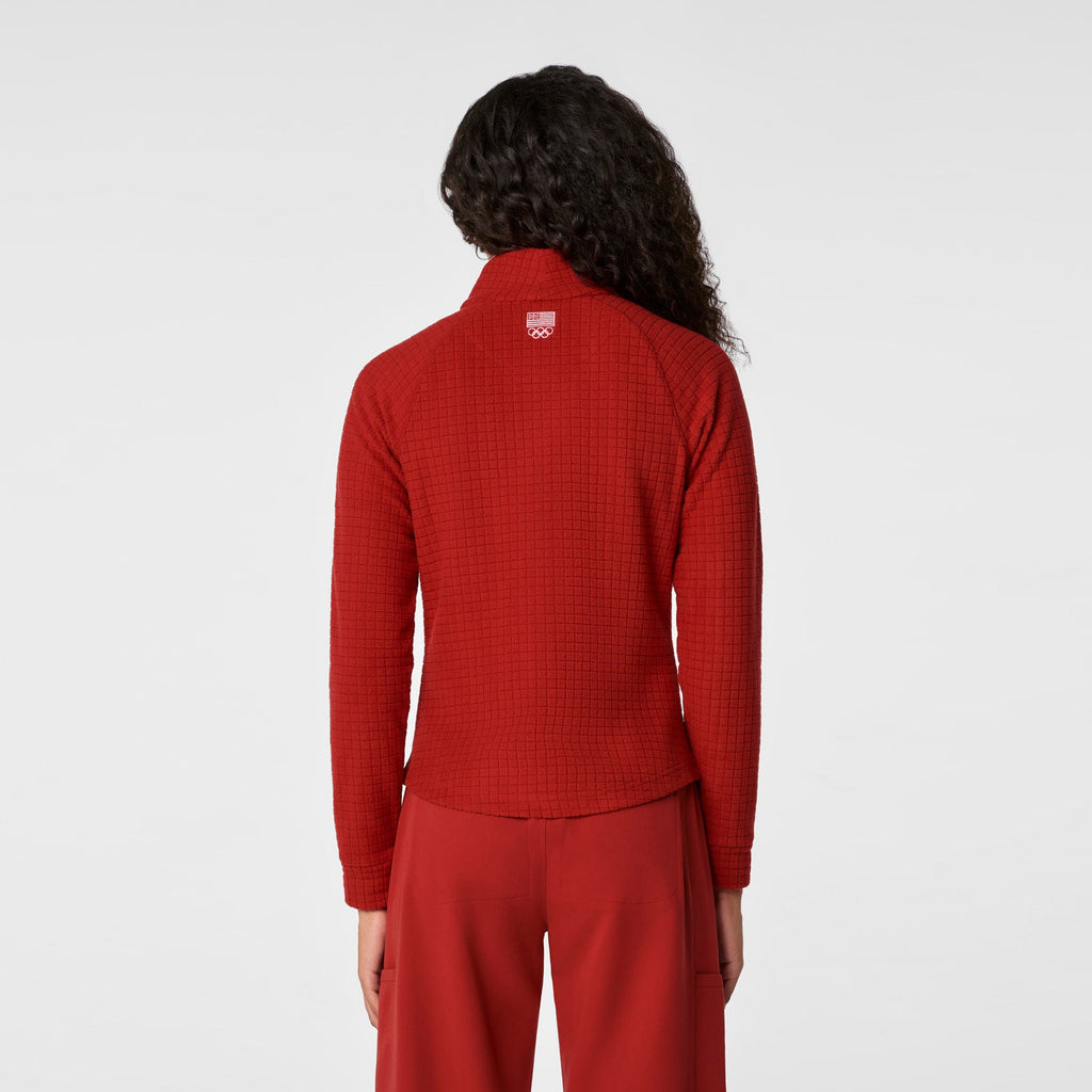 FIGS x Team USA Grid Fleece ¼ Zip Top - Team USA Red