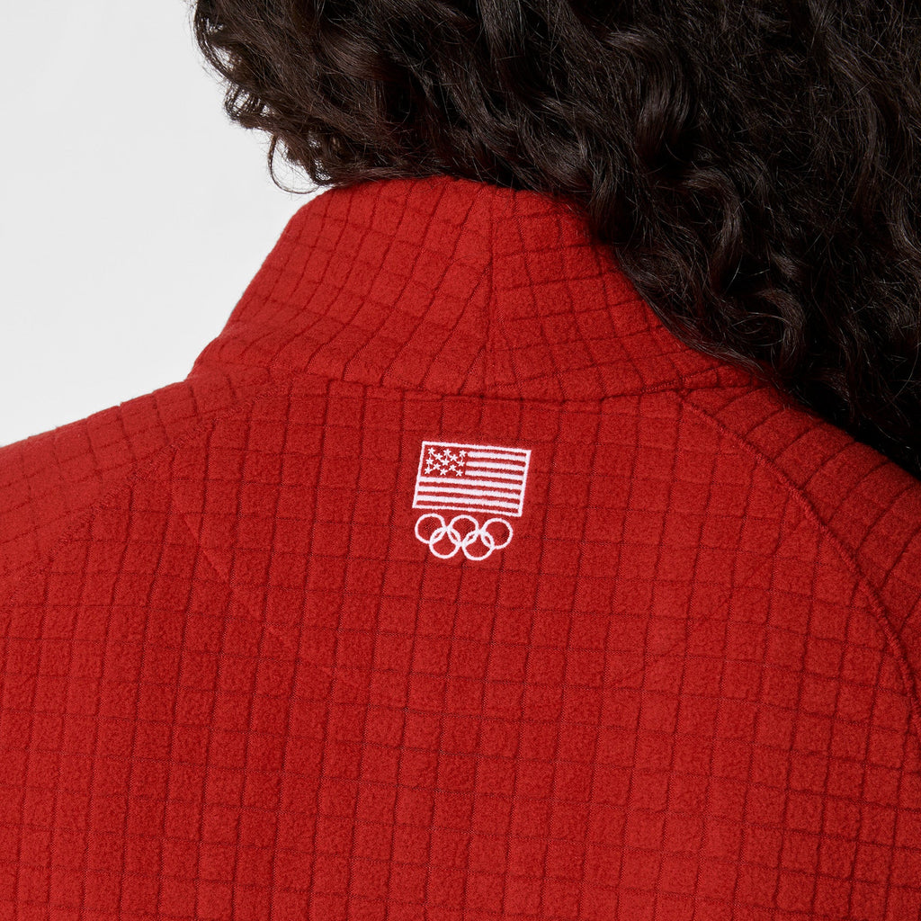 FIGS x Team USA Grid Fleece ¼ Zip Top - Team USA Red