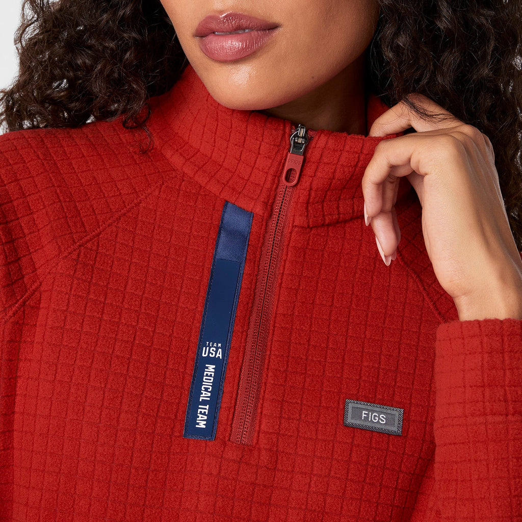 FIGS x Team USA Grid Fleece ¼ Zip Top - Team USA Red