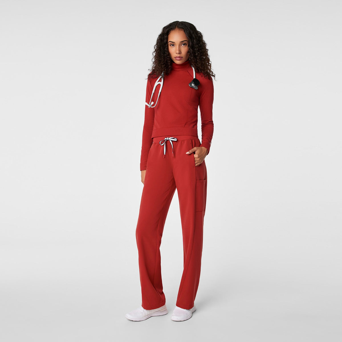 FIGS x Team USA Mock-Neck Long-Sleeve Underscrub - Team USA Red