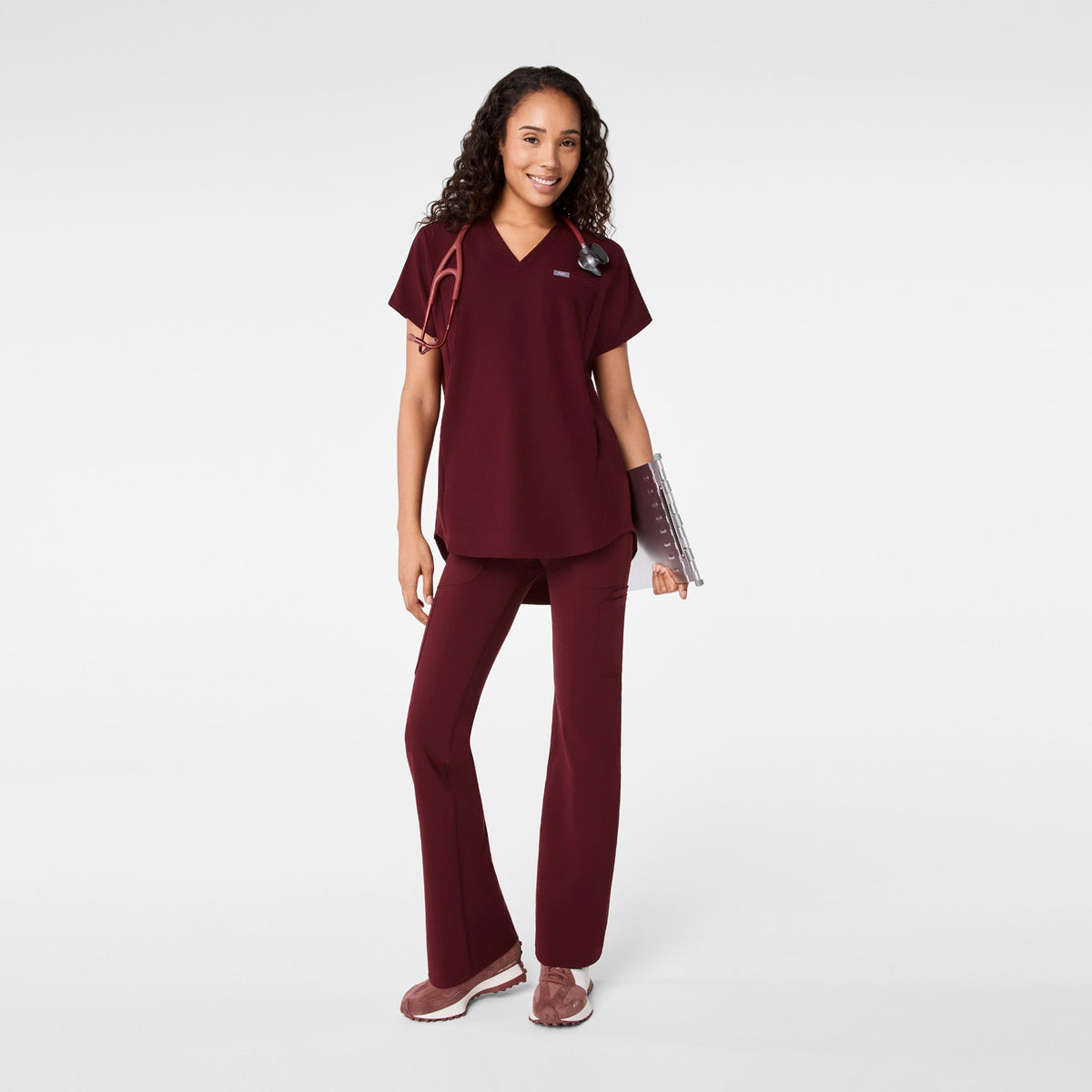 Addison Tunic Scrub Top - Burgundy